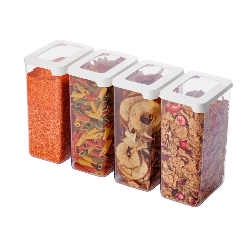 SmartStore Clear Airtight Dry Food Containers with Lids 1.6L Set of 4 - Plastic Storage Box with Lid, BPA Free, Dishwasher Safe - Stacking Kitchen Storage Containers - 12.5 x 9 x 20cm