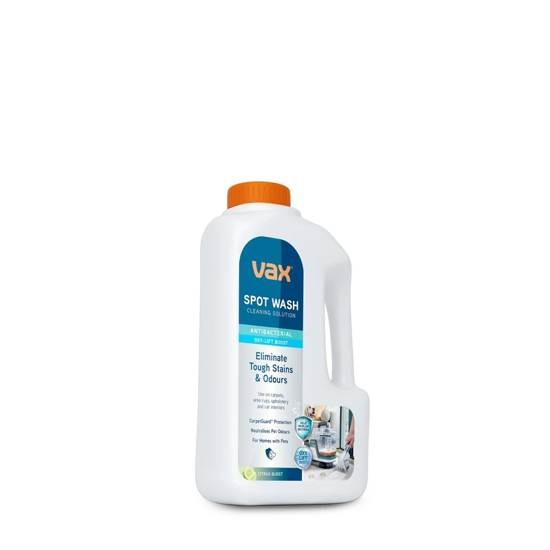 Vax SpotWash Antibacterial 1L Spot Cleaning Solution, Upholstery Carpet Stain Remover Shampoo, Citrus Burst Scent, Removes 99% of Bacteria, Breaks Down and Lifts Tough Stains, 1-9-143107, White