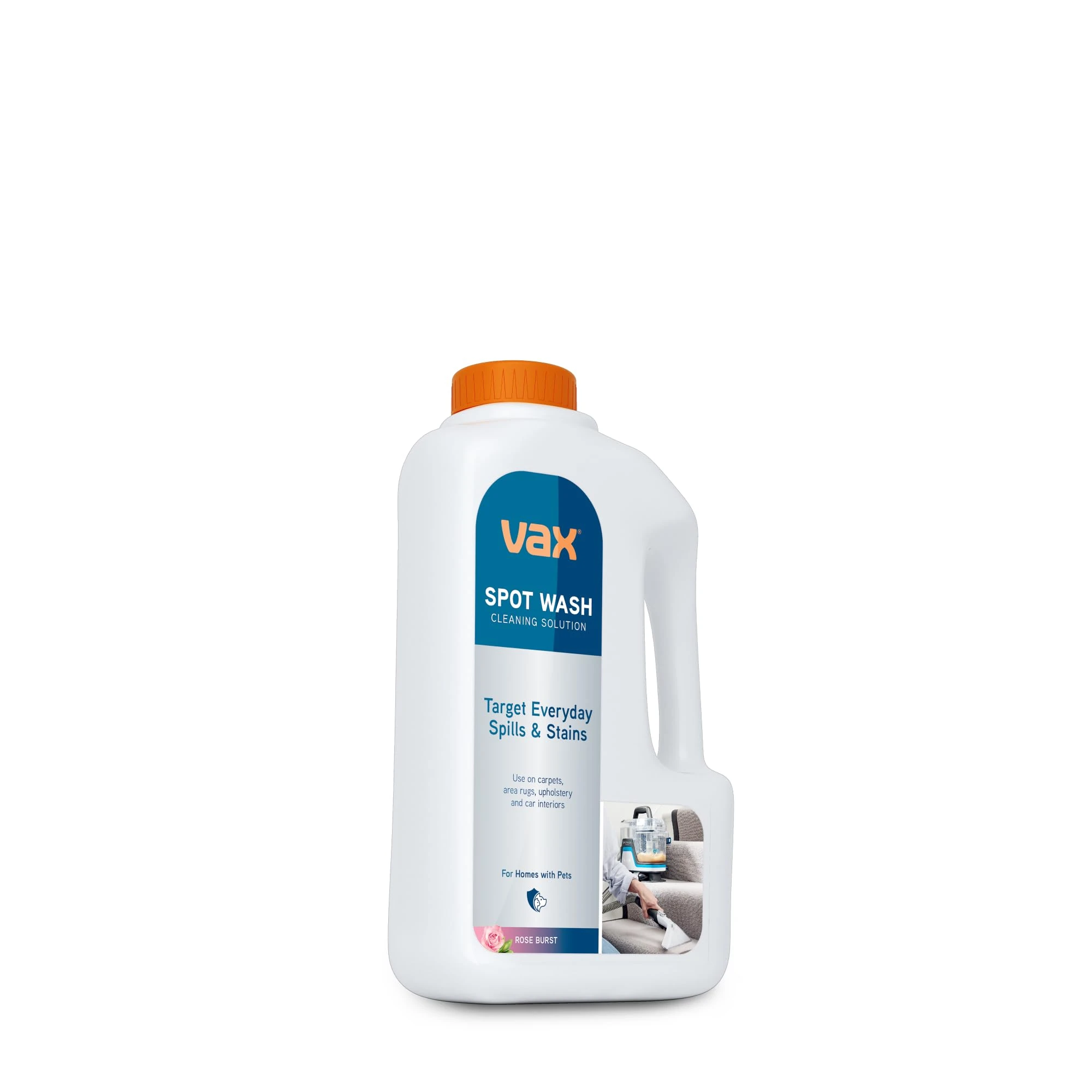 Vax SpotWash 1L Spot Cleaning Solution, Upholstery Carpet Stain Remover Shampoo, Rose Burst Scent, Neutralises Odours, 1-9-143091, White