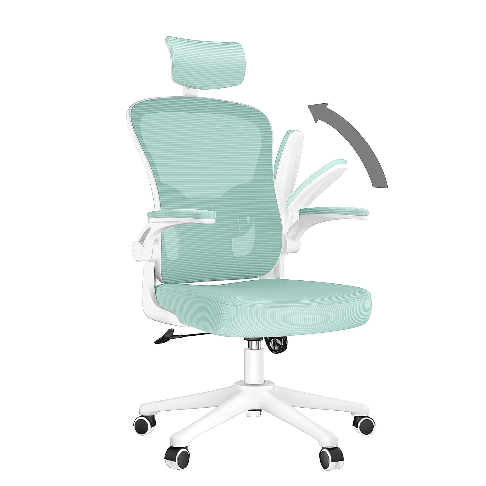 naspaluro Office Desk Chair with Flip-Up Armrest High Back Ergonomic Computer Chair with Adjustable Headrest and Lumbar Support Executive Swivel Chair for Home and Office - Green