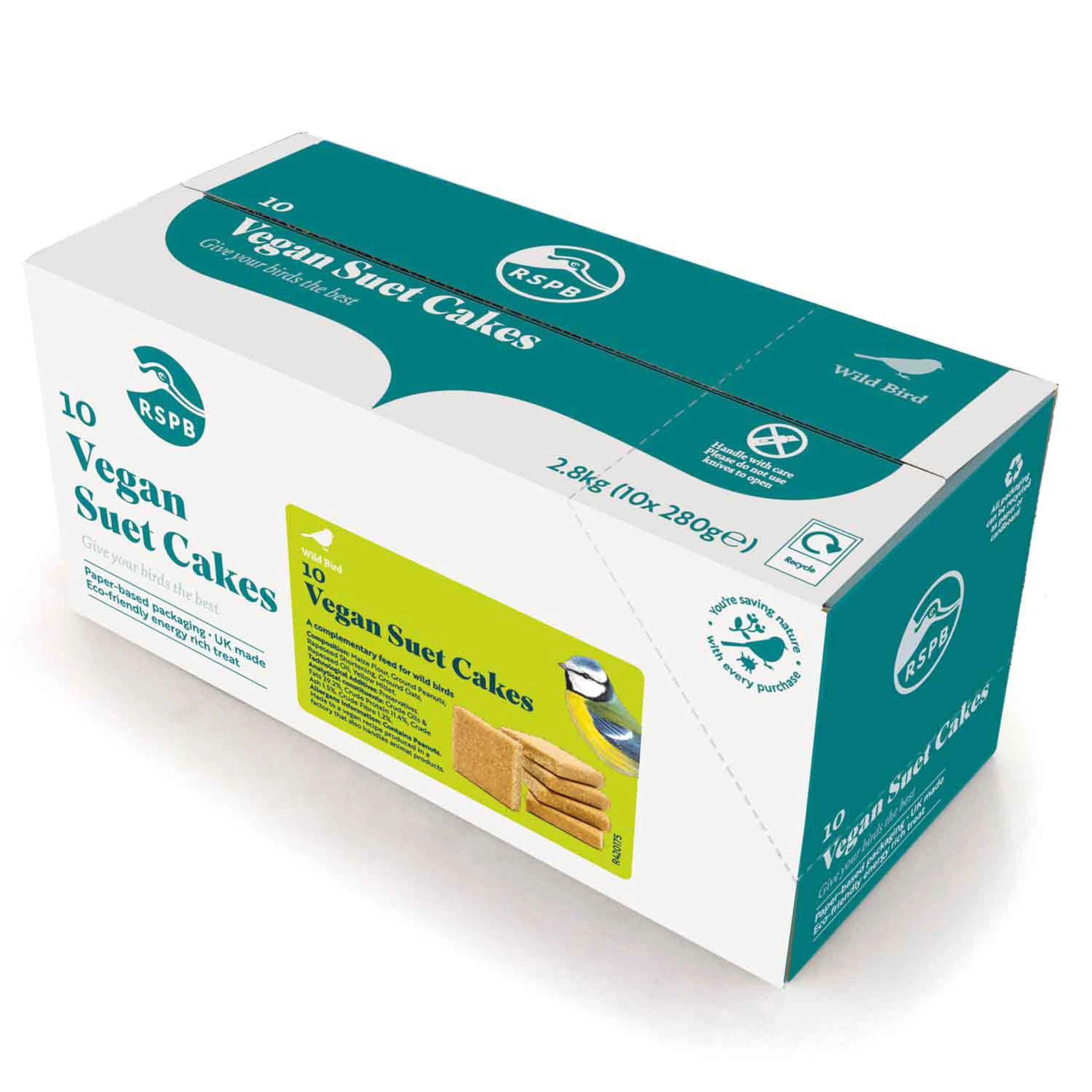 Vegan Suet Cakes for Wild Birds - with Peanuts, Ground Oats, and Rapeseed, High in Energy and Protein, Great for Suet Feeders and Bird Tables (10) - RSPB