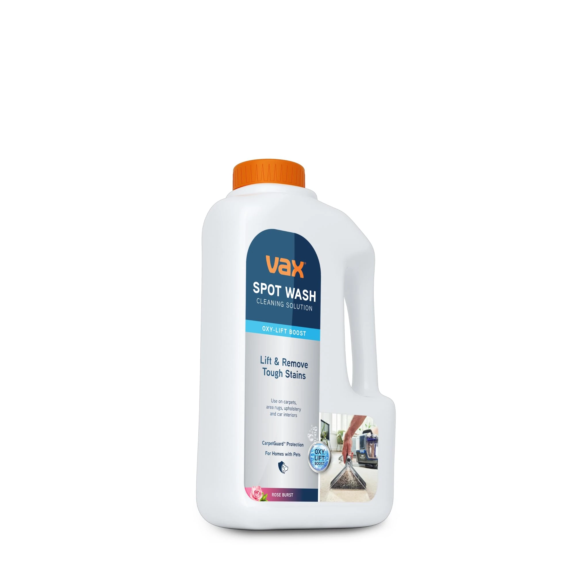 Vax SpotWash Oxy-Lift 1.5L Spot Cleaning Solution, Upholstery Carpet Stain Remover Shampoo, Rose Burst Scent, Breaks Down and Lifts Tough Stains, 1-9-143106, White