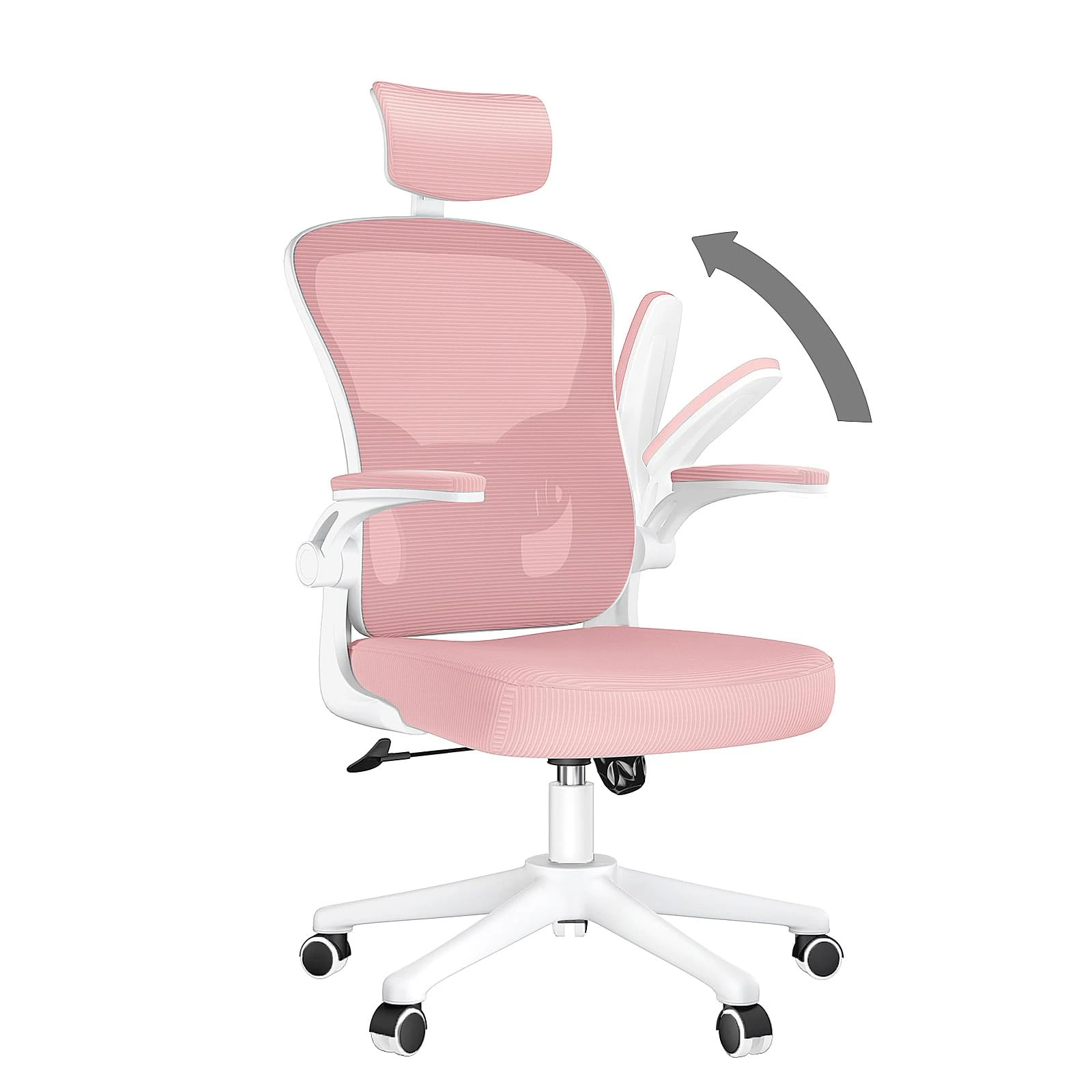 naspaluro Office Desk Chair with Flip-Up Armrest High Back Ergonomic Computer Chair with Adjustable Headrest and Lumbar Support Executive Swivel Chair for Home and Office - Pink