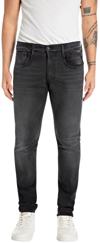 REPLAY Herren Jeans Anbass Slim-Fit Bio, Schwarz (Black 098), 34W / 34L