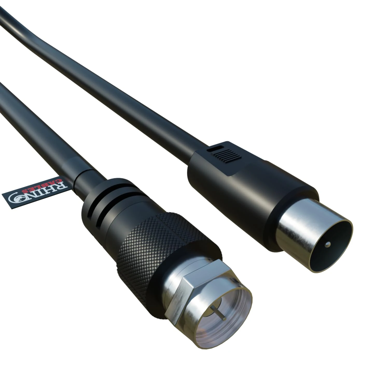 rhinocables Coaxial Aerial to F Type M-Male cable Premium TV Satellite Coax Connection RF Fly Lead to RG59 75 Ohm Antenna Cord for Sky, Sat, Freesat, Virgin, BT, DVD, Freeview (Black, 1m)