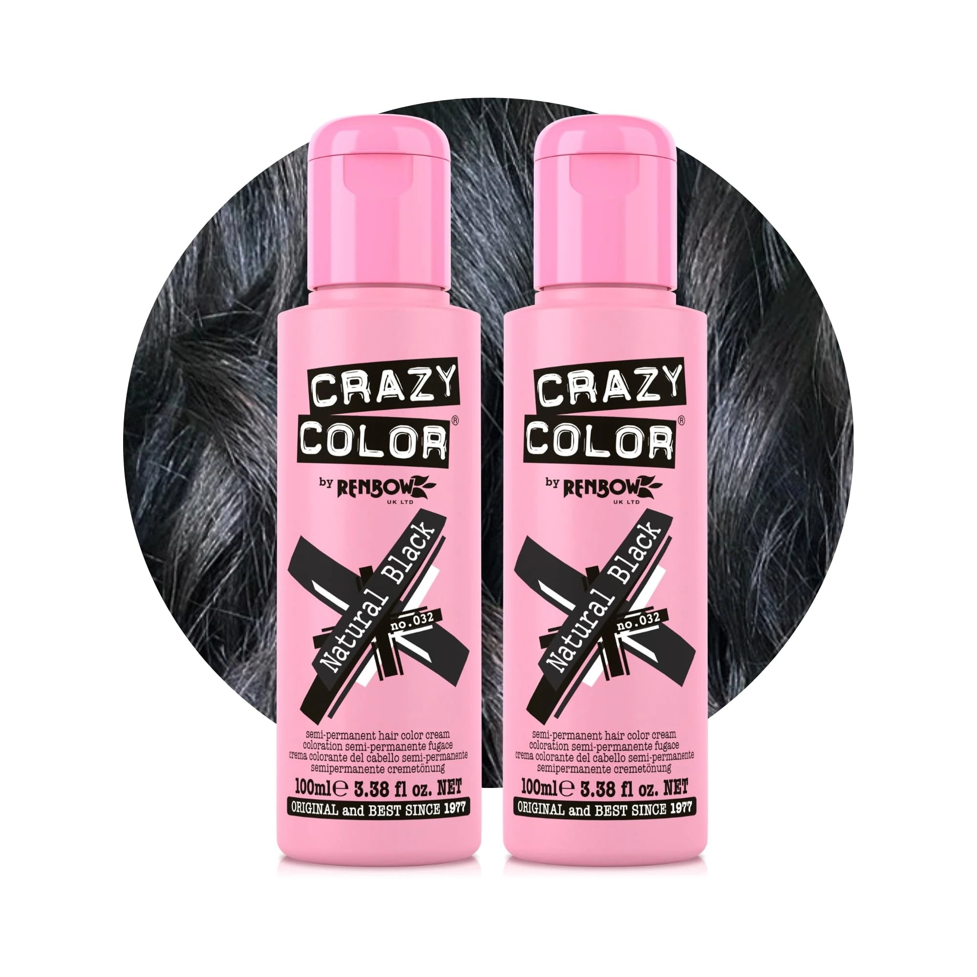 Crazy Color Natural Black Semi-Permanent Duo Hair Dye. Highly Pigmented Brown Black Conditioning & Oil Nourishing Vegan Formula | No Bleach or Ammonia | 200ml