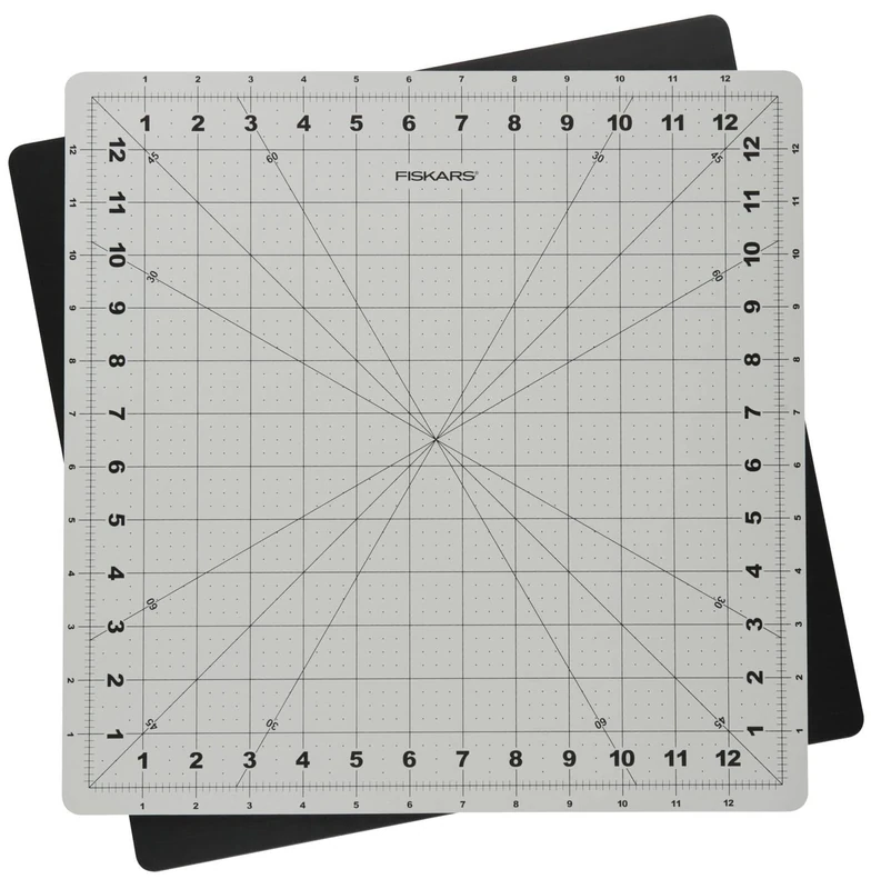 Fiskars rotary cutting mat, Self-healing cutting mat, Rotates 360°, Bevel lines for 30°, 45° and 60°, 13" x 13" (33 x 33 cm), Grey, 1065610