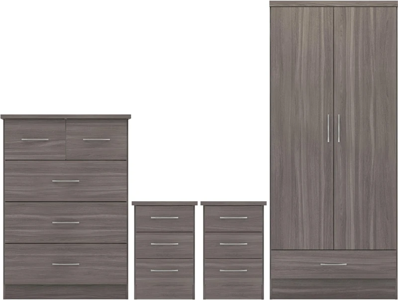 Seconique Nevada 2 Door 1 Drawer Wardrobe Bedroom Set in Black Wood Grain