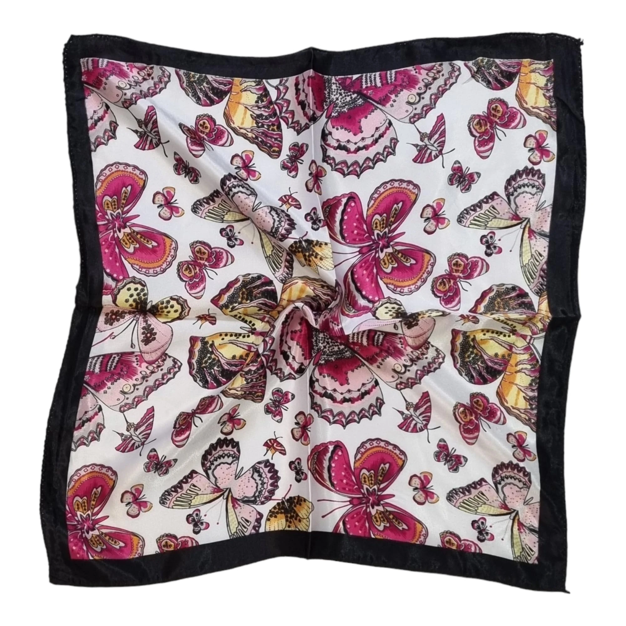 Kiran Fashion Satin Silk Scarf Small Plain Neckerchief Headband Wrap Square Shiny 50cm X 50cm (Pink Butterfly)