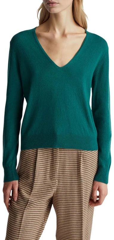 United Colors of Benetton Women's Maglia Scollo V M/L 1002d401y Sweater, Green, XS