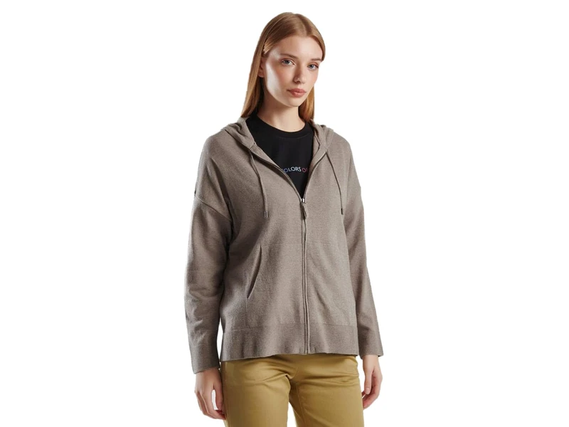 United Colors of Benetton Women's Korean Jersey M/L 1035D5006 Cardigan, Brown, S, Brown, S