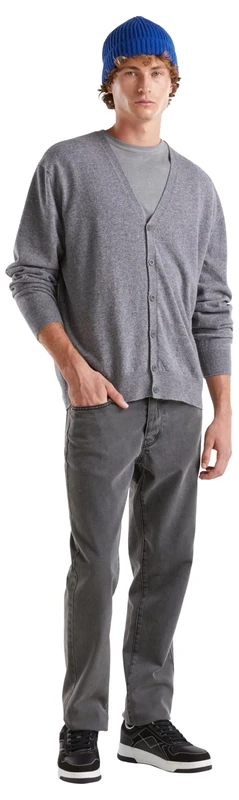 United Colors of Benetton Men's Cardigan Sweater, Grey, S