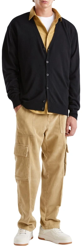 United Colors of Benetton Men's Cardigan Sweater, Black, S - Image 1
