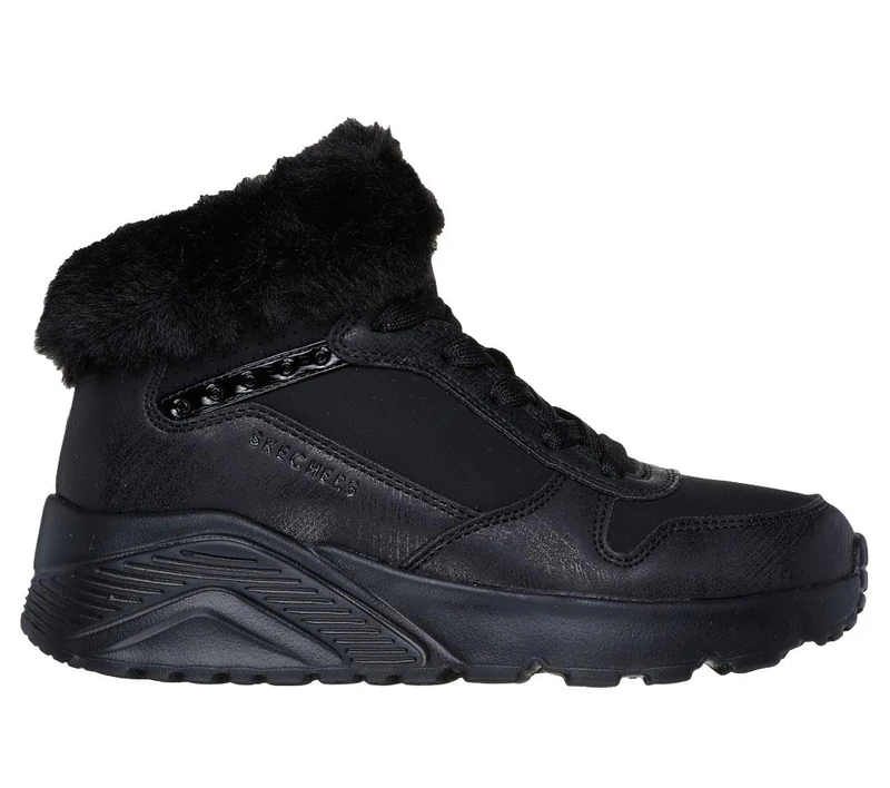Skechers Girl's Uno Lite Comfurt Collar Sneakers, Black Synthetic/Black Trim, 12.5 UK Child