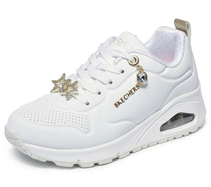 Skechers Girl's UNO GEN1 Trendy Jewels Trainers, White Synthetic/Gold Trim, 4 UK Child - Image 1