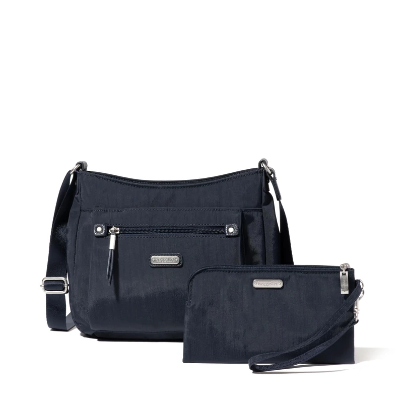 Baggallini Women's Uptown Bagg with RFID Phone Wristlet-Crossbody Bag Travel Purse-Lightweight Water-Resistant, French Navy, One Size