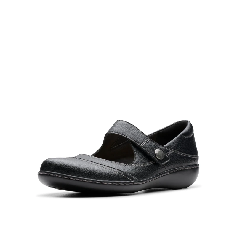 Clarks Women's Ashland Elayne Mary Jane Flat, Black Tumbled, 8 UK
