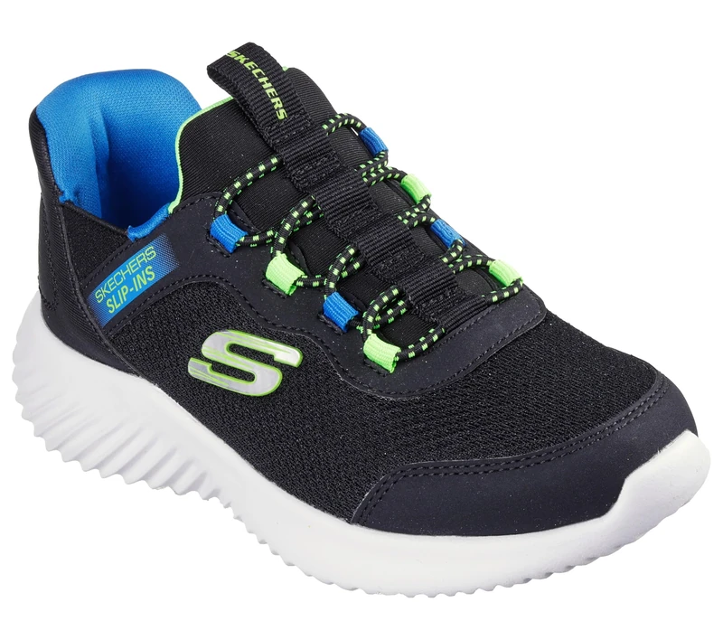 Skechers Boy's Bounder Brisk-Burst Sneaker, Black Synthetic/Textile/Blue & Black Trim, 11 UK Child