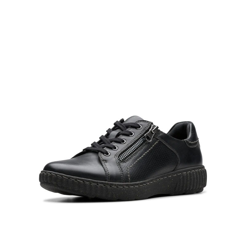 Clarks Women's Caroline Janna Sneaker, Black Leather, 7.5 UK