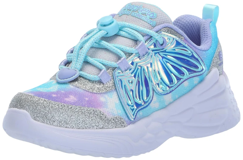 Skechers Girl's Dream Racer Wing Brites Sneaker, Silver, 12 UK Child
