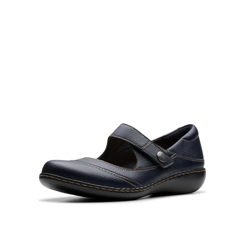 Clarks Women's Ashland Elayne Mary Jane Flat, Navy Tumbled, 7.5