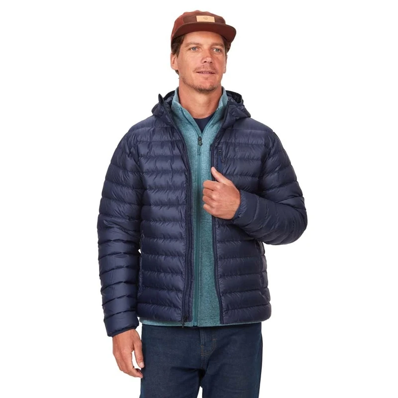 Marmot Men's Highlander Hoody, Warm Down Jacket, Insulated Hooded Winter Coat, Breathable 700 FP Down Puffy, Lightweight Packable Outdoor Jacket, Windproof, Arctic Navy, S