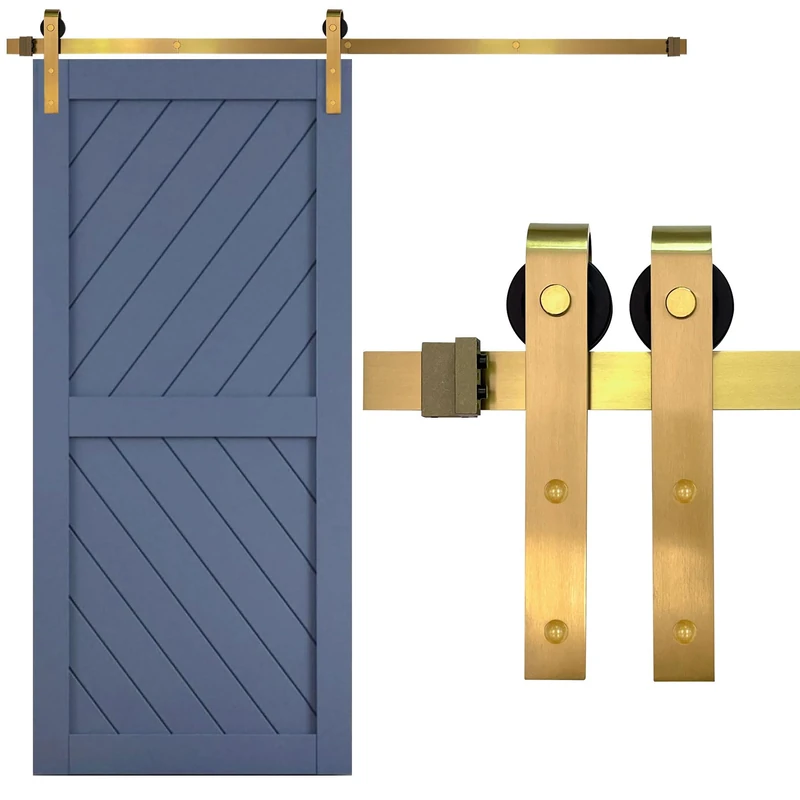 Rio Salto Gold Barn Door Hardware Kit - Adjustable Length 39"-79" (up to 6.5FT) - Sliding Interior Panel Hardware - Modern Brushed Brass for 1 Door