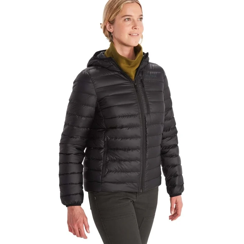 Marmot Women's Highlander Hoody, Warm Down Jacket, Insulated Hooded Winter Coat, Breathable, Lightweight Packable Outdoor Jacket, Windproof, Black, L