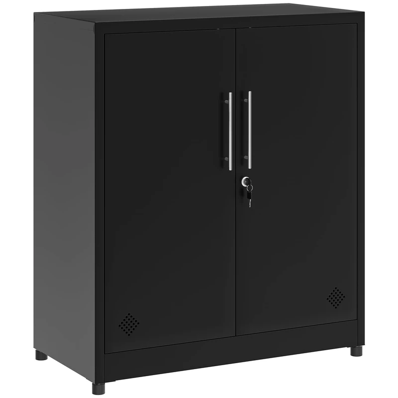 YITAHOME 2 Door Storage Cabinets, Metal Filing Cabinets with Key, Freestanding Storage Cupboard with 2 Adjustable Shelves, Bathroom Organizer Cupboard, File Cabinets for Home Office, Black - Image 1