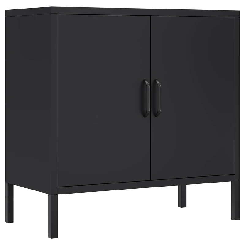 YITAHOME Metal Storage Cabinets with 2 Doors & 1 Adjustable Shelf, Floor Standing Sideboard Cupboard, Storage Cupboard for Home Office, Bedroom, Bathroom, Living Room, Black