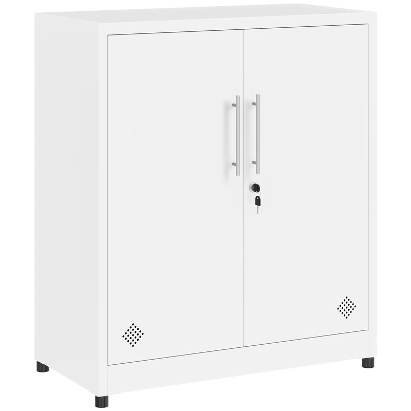 YITAHOME 2 Door Storage Cabinets, Metal Filing Cabinets with Key, Freestanding Storage Cupboard with 2 Adjustable Shelves, Bathroom Organizer Cupboard, File Cabinets for Home Office, White