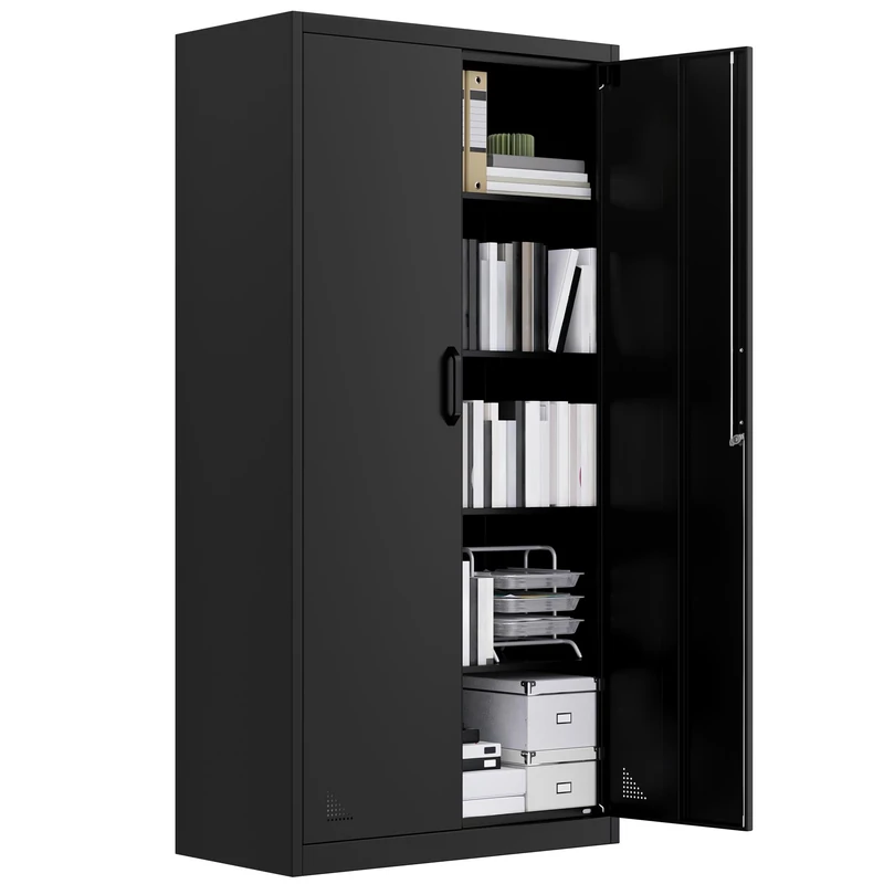 YITAHOME Office Storage Cabinets, Tall Metal Filing Cabinets with Keys & 4 Adjustable Shelves, lockable Office Cabinet For Garage Home Office, 180 cm x 90 cm x 45 cm, Black