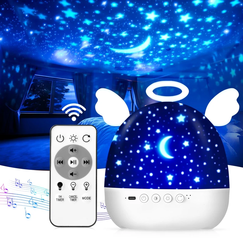 Diboniur Baby Night Light Projector Night Light Kids, 22 Films+20 Lullabies, Baby Sensory Lights for Autism, Star Projector Light for Kids Bedroom, Rechargeable Baby Lights Projector (Angel)