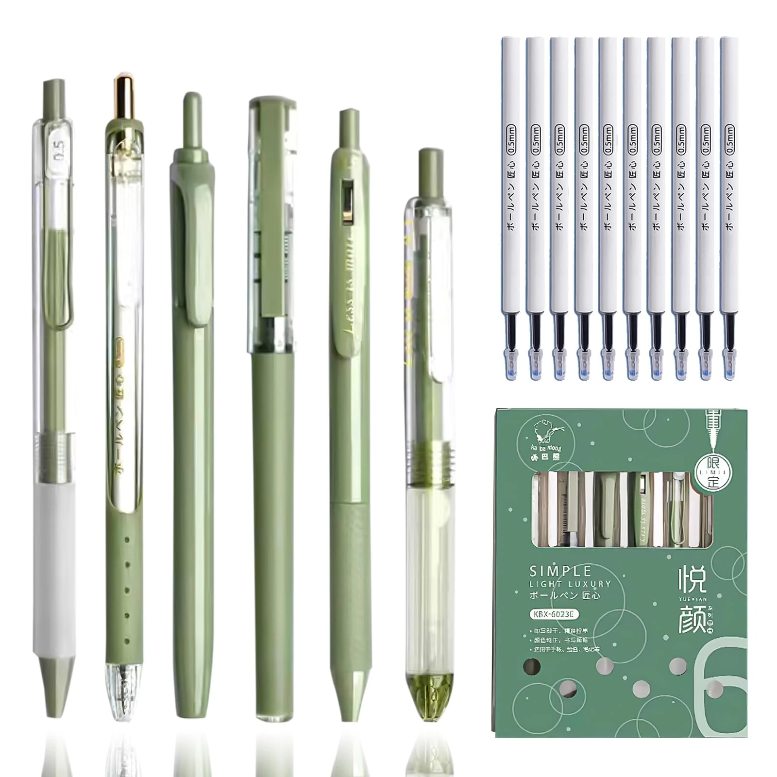 EULAPGOE 6 PCS Aesthetic Ballpoint Pens with Highlighter, 0.5mm Retractable Gel Ink Pens with 10 refills for Students Adults Stationery School Office Supplies
