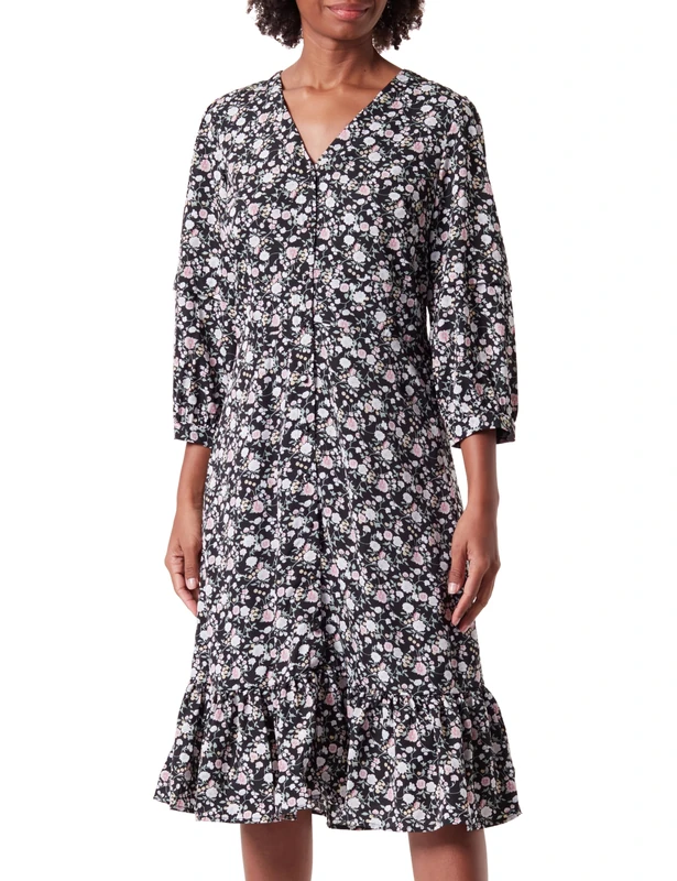 Swirlie Women's Floral Print Midi Dress, Black Multi-Coloured, L