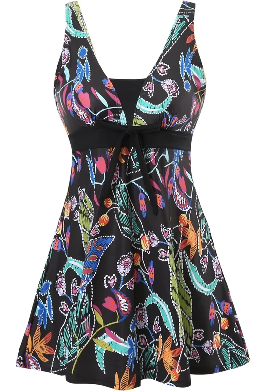 Sixyotie Tummy Control One Piece Swimsuit - Floral Dress, XL