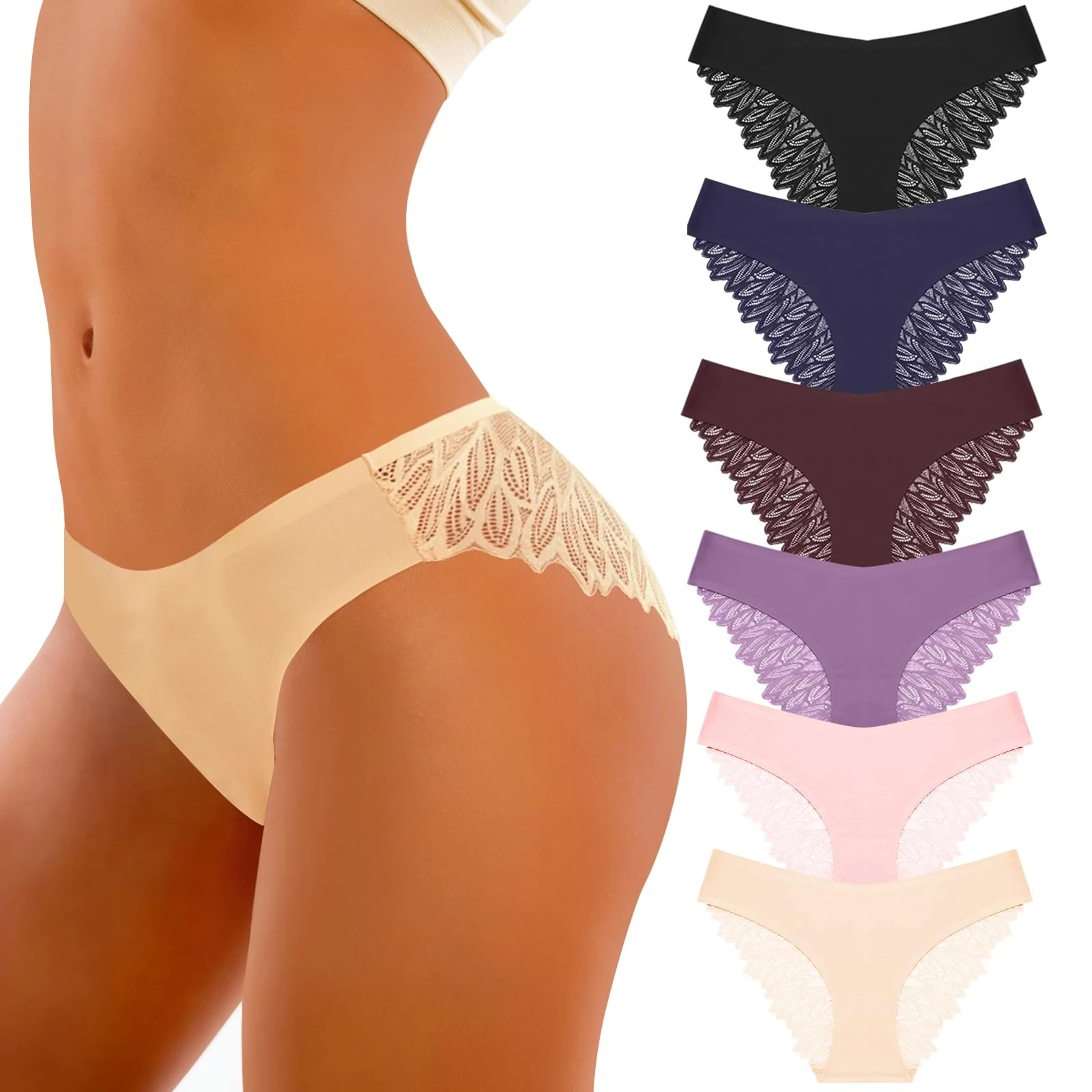 flintronic Lace Knickers for Women Multipack, Ultra Thin Floral Lace Briefs Ladies, Stretchy Hipster Panties, Ladies Silk Underwear Sexy Lace Stretch Brief Knickers Pack of 6 (M)