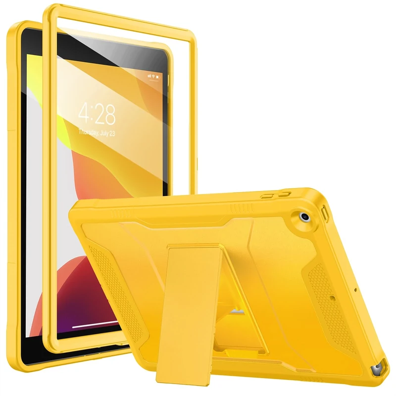 Soke Case for iPad 9th/8th/7th Generation 10.2-Inch (2021/2020/2019 Release), with Built-in Screen Protector and Kickstand, Rugged Full Body Protective Cover for Apple iPad 10.2 Inch - Yellow
