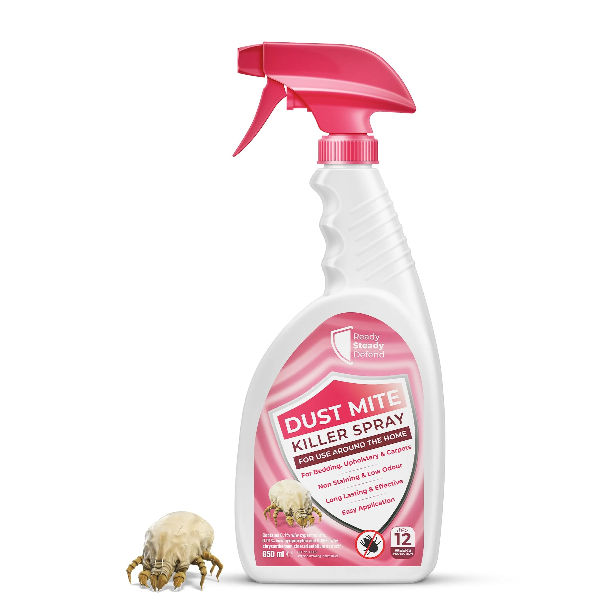 Dust Mite Killer Spray 650ml: Dual Action Instant & Long-Lasting Relief, Allergy Reducing, Approved for use on Textiles, for Bedding, Upholstery & Carpets