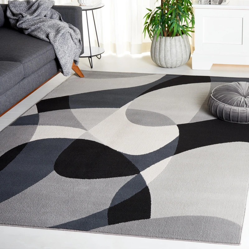 Safavieh Modern Rug for Living Room Dining Room Bedroom - Odyssey Collection Short Pile Grey and Black 91 x 152 cm