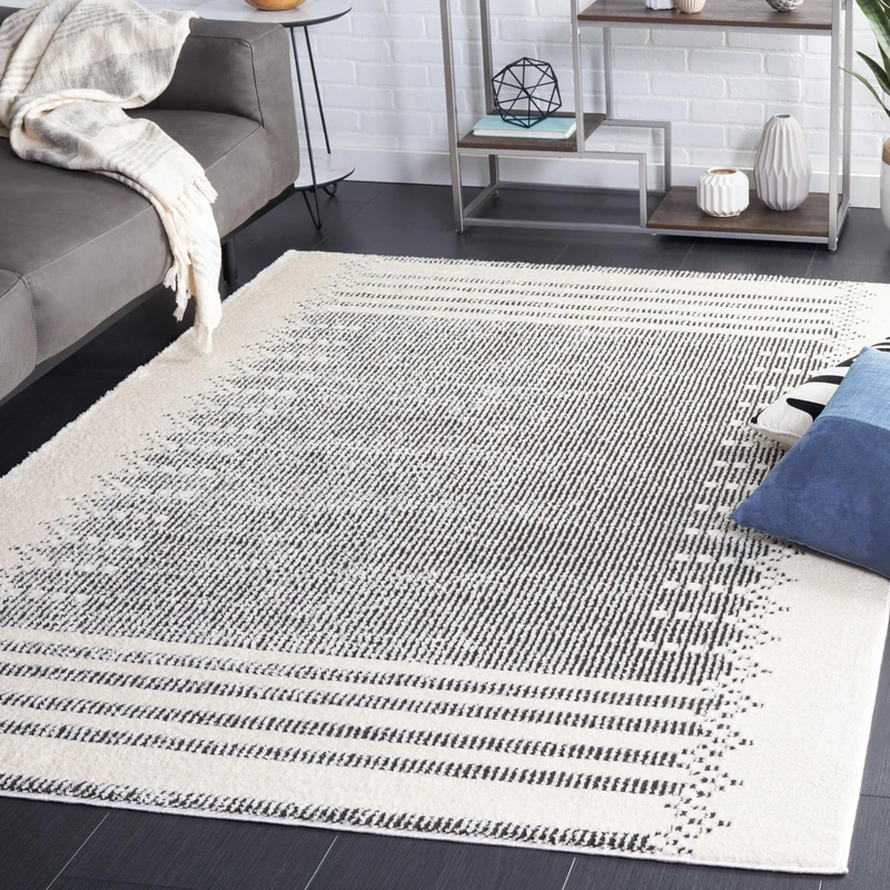 Safavieh Boho Rug for Living Room, Dining Room, Bedroom - Melody Collection Short Pile, Ivory and Black, 91 x 152 cm