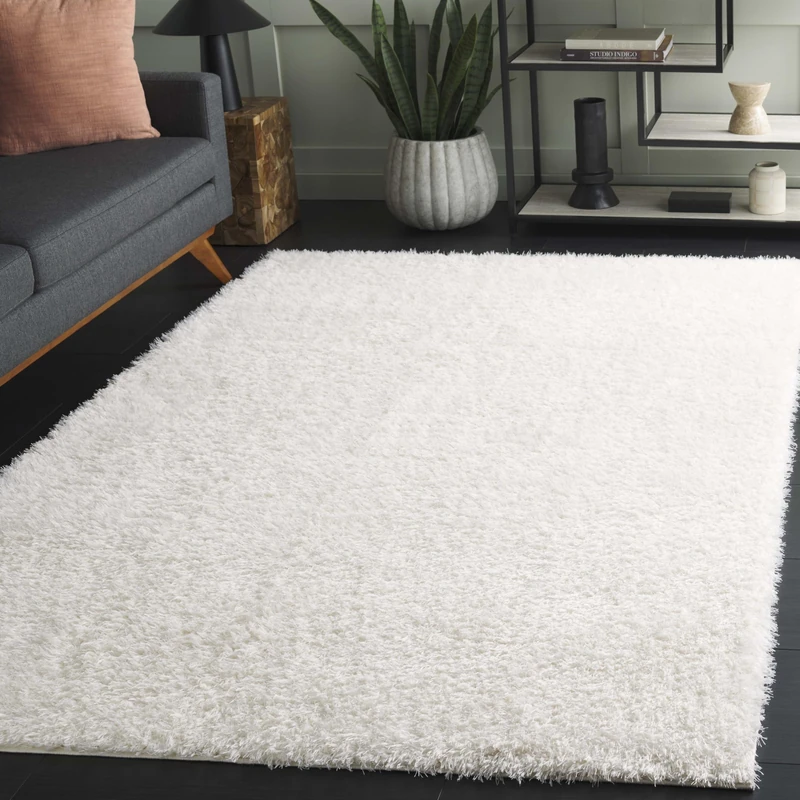 Safavieh Lindsay Collection Shaggy Rug for Living Room Dining Room Bedroom High Pile Ivory 72 x 108 Inch - Image 1