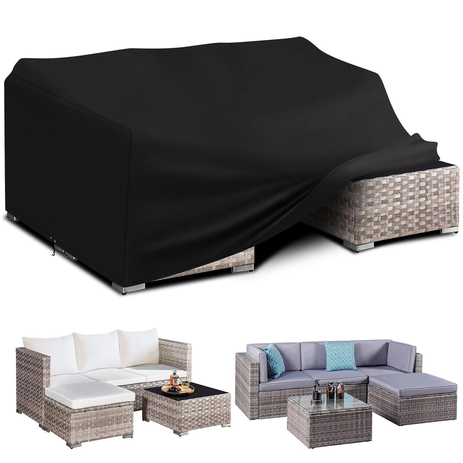 PATIO PLUS Rectangular Table Cover ,420D Oxford fabric Garden Furniture Cover ,Waterproof,Windproof，Anti-UV,170x94x70cm ,Black