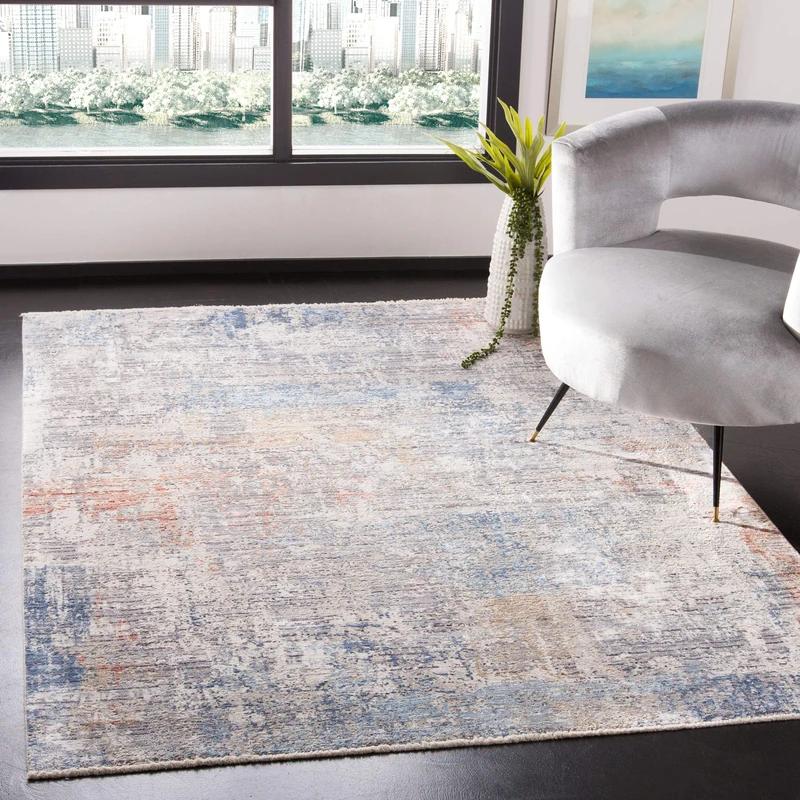 Safavieh Dream Collection Contemporary Rug for Living Room Dining Room Bedroom Short Pile Grey and Blue 72 x 108 Inch