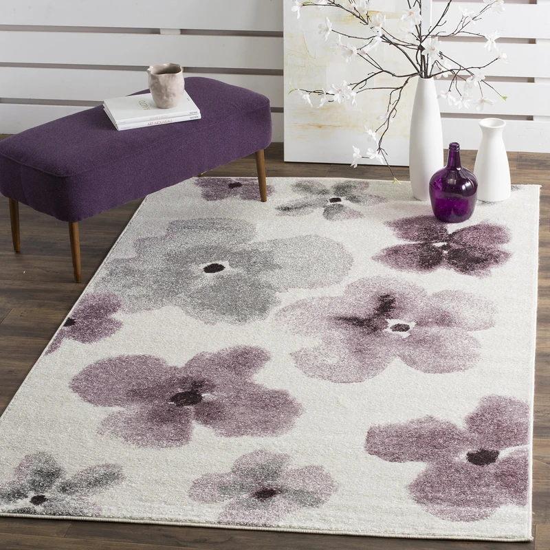 Safavieh Contemporary Rug for Living Room, Dining Room, Bedroom - Adirondack Collection, Short Pile, in Ivory and Purple, 183 X 274 cm