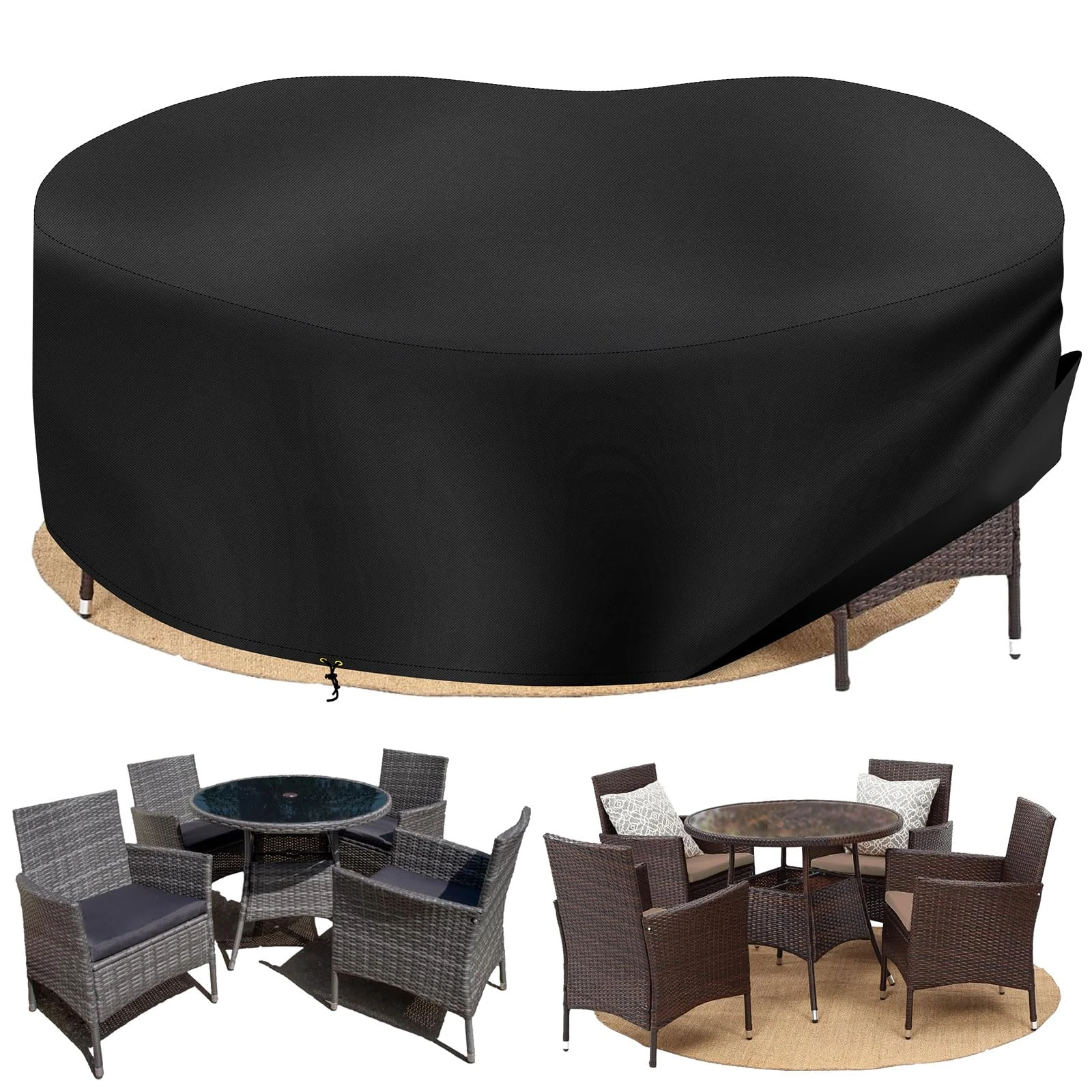 PATIO PLUS Garden Table Covers Round with 420D Oxford Fabric Circular Patio Table Cover, Outdoor Garden Furniture Cover Waterproof, Windproof, Anti-UV, Round - Ø200 x 80cm