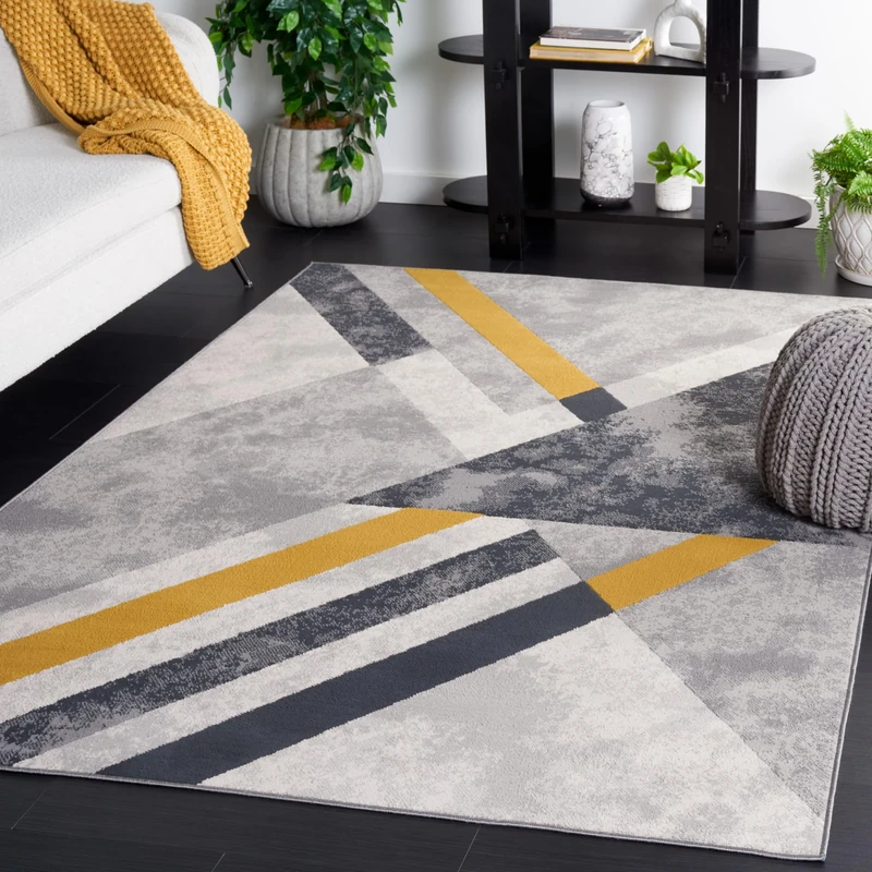 Safavieh Modern Rug for Living Room Dining Room Bedroom - Odyssey Collection Short Pile Grey and Black, 72 x 108 Inch