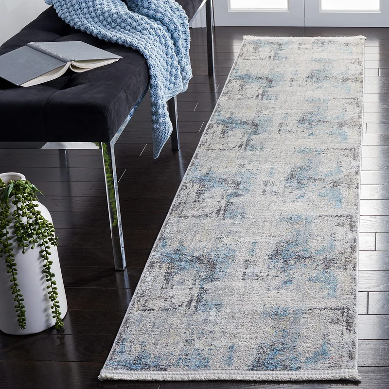 Safavieh Dream Collection Contemporary Rug for Living Room Dining Room Bedroom Short Pile Grey and Blue 24 x 84 Inch