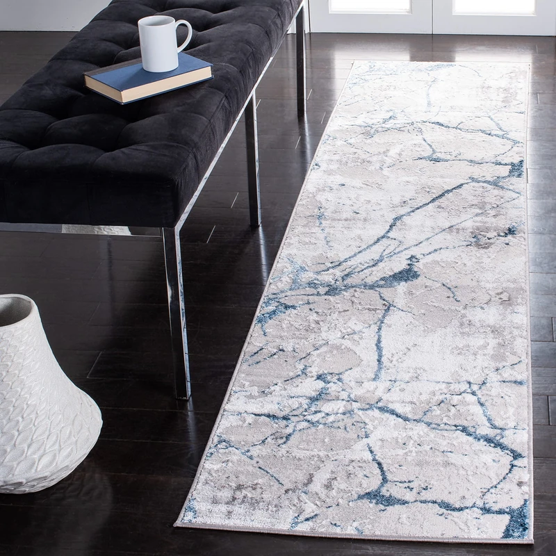 Safavieh Contemporary Rug for Living Room, Dining Room, Bedroom - Amelia Collection, Short Pile, in Grey and Blue, 61 X 213 cm
