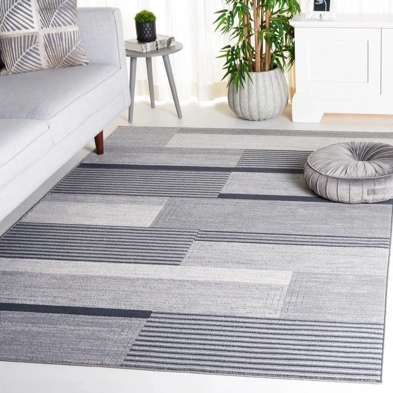 Safavieh Modern Rug for Living Room Dining Room Bedroom - Odyssey Collection Short Pile Grey and Black, 72 x 108 Inch